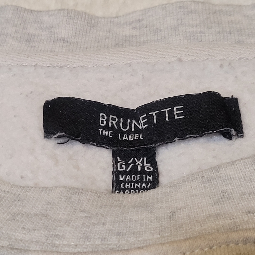 Brunette The Label Stepsis Crew Sherling Lettering in Pebble Grey/Green sz L/XL - Picture 5 of 8